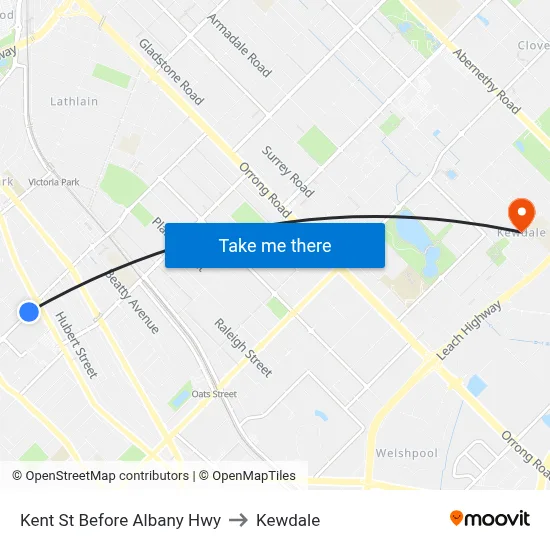 Kent St Before Albany Hwy to Kewdale map