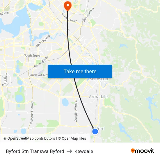 Byford Stn Transwa Byford to Kewdale map