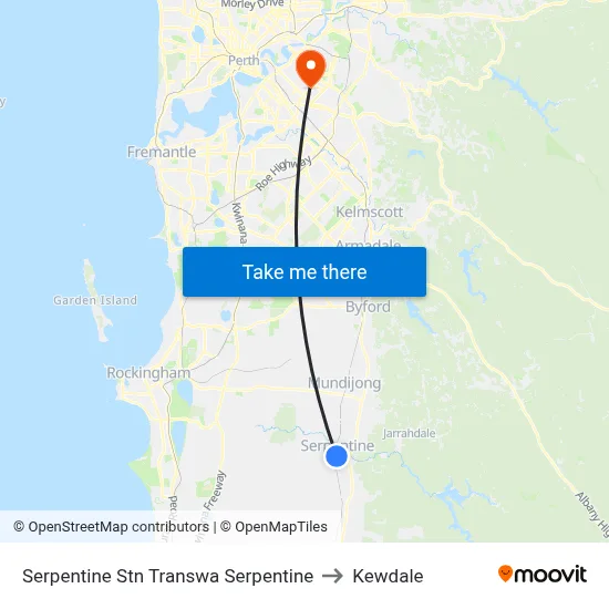 Serpentine Stn Transwa Serpentine to Kewdale map