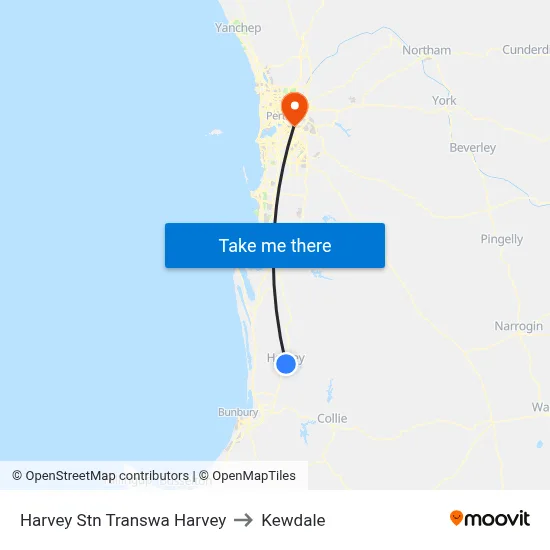 Harvey Stn Transwa Harvey to Kewdale map