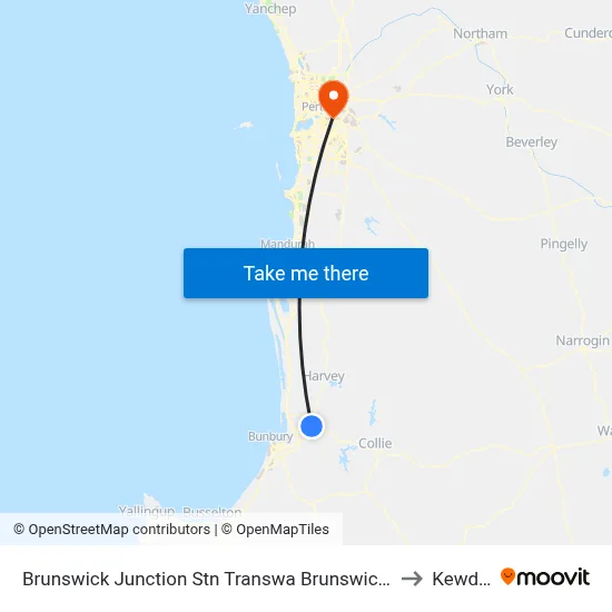 Brunswick Junction Stn Transwa Brunswick Junction to Kewdale map