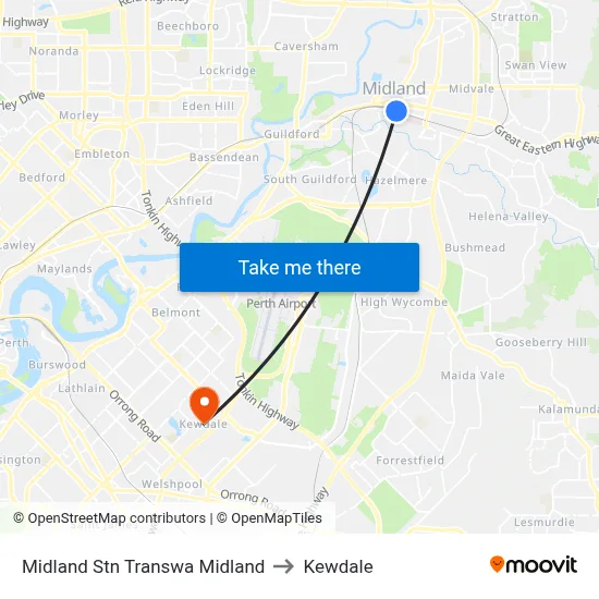 Midland Stn Transwa Midland to Kewdale map
