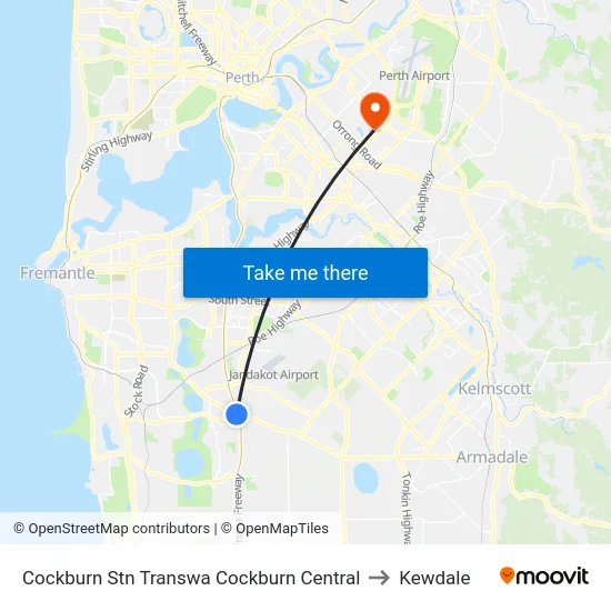 Cockburn Stn Transwa Cockburn Central to Kewdale map