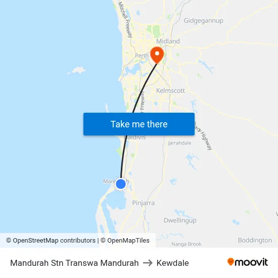 Mandurah Stn Transwa Mandurah to Kewdale map