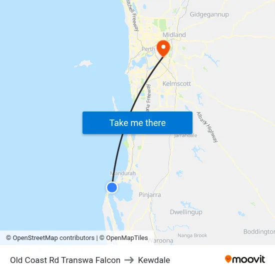Old Coast Rd Transwa Falcon to Kewdale map
