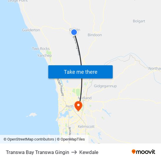 Transwa Bay Transwa Gingin to Kewdale map
