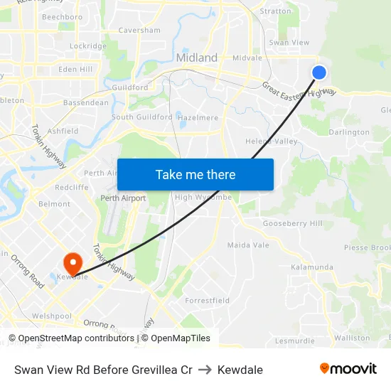 Swan View Rd Before Grevillea Cr to Kewdale map