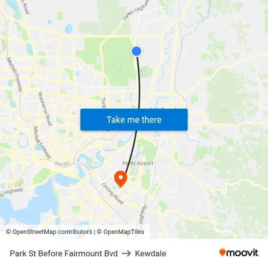 Park St Before Fairmount Bvd to Kewdale map