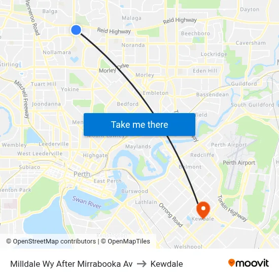 Milldale Wy After Mirrabooka Av to Kewdale map