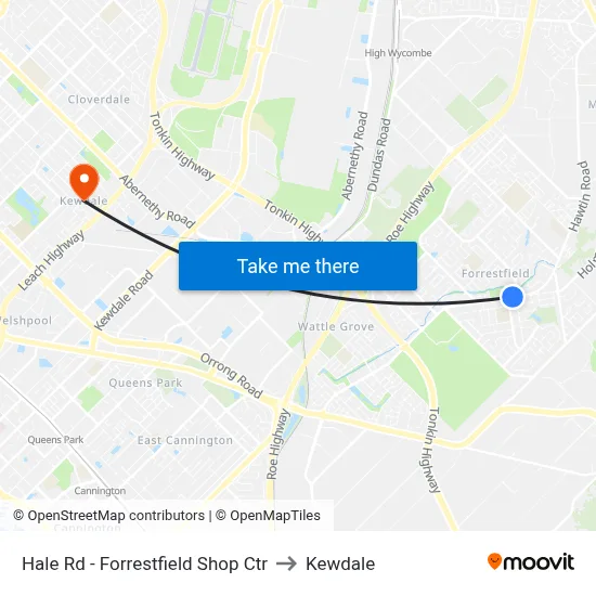 Hale Rd - Forrestfield Shop Ctr to Kewdale map