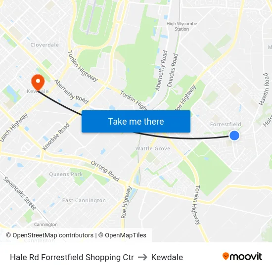 Hale Rd Forrestfield Shopping Ctr to Kewdale map