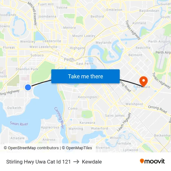 Stirling Hwy Uwa Cat Id 121 to Kewdale map