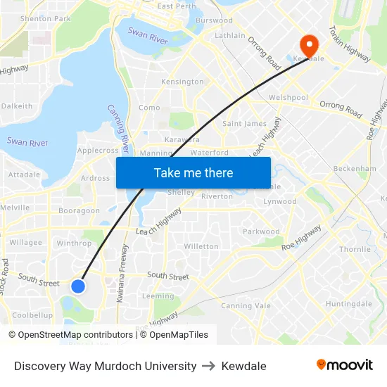 Discovery Way Murdoch University to Kewdale map