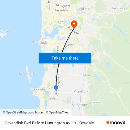 Cavendish Bvd Before Huntington Av to Kewdale map