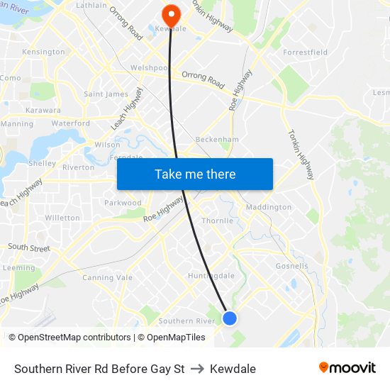 Southern River Rd Before Gay St to Kewdale map