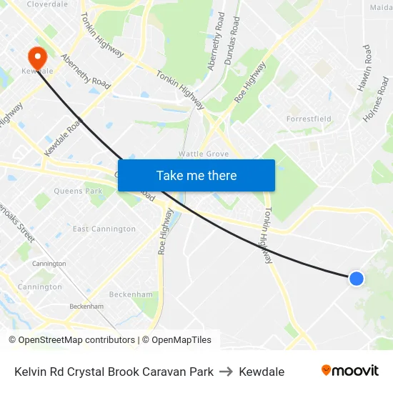 Kelvin Rd Crystal Brook Caravan Park to Kewdale map