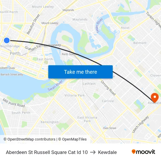 Aberdeen St Russell Square Cat Id 10 to Kewdale map