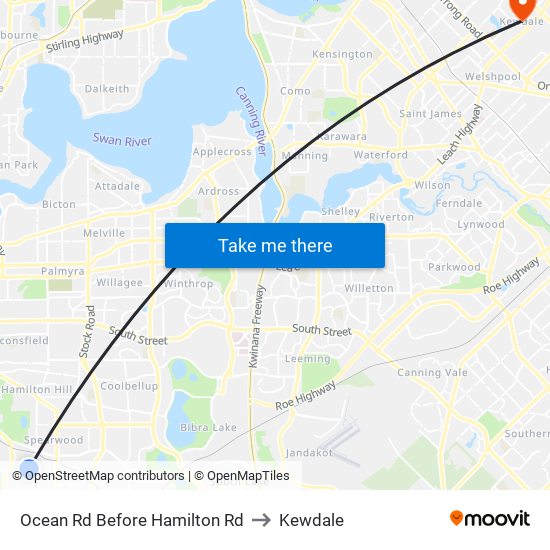 Ocean Rd Before Hamilton Rd to Kewdale map