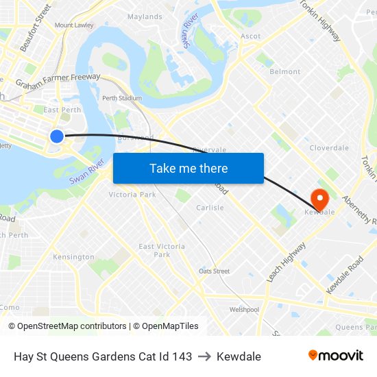 Hay St Queens Gardens Cat Id 143 to Kewdale map