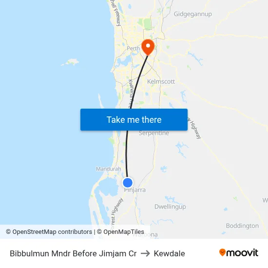 Bibbulmun Mndr Before Jimjam Cr to Kewdale map