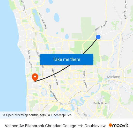 Valinco Av Ellenbrook Christian College to Doubleview map