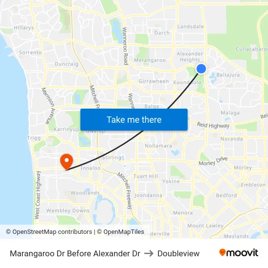 Marangaroo Dr Before Alexander Dr to Doubleview map