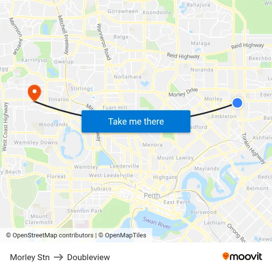 Morley Stn to Doubleview map