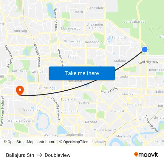 Ballajura Stn to Doubleview map