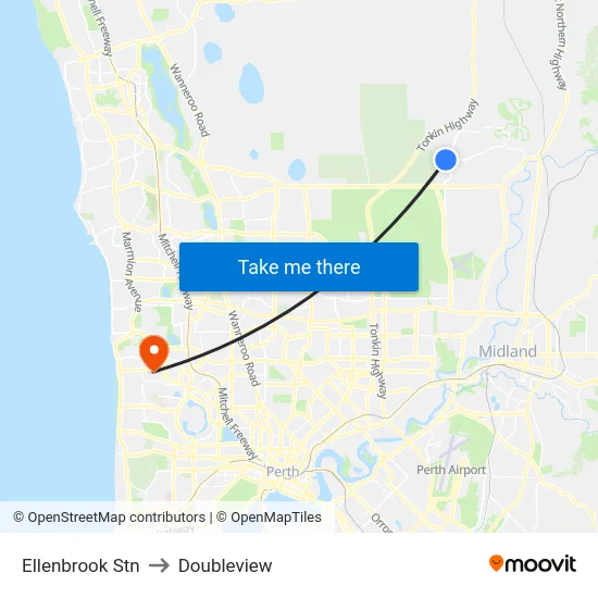 Ellenbrook Stn to Doubleview map