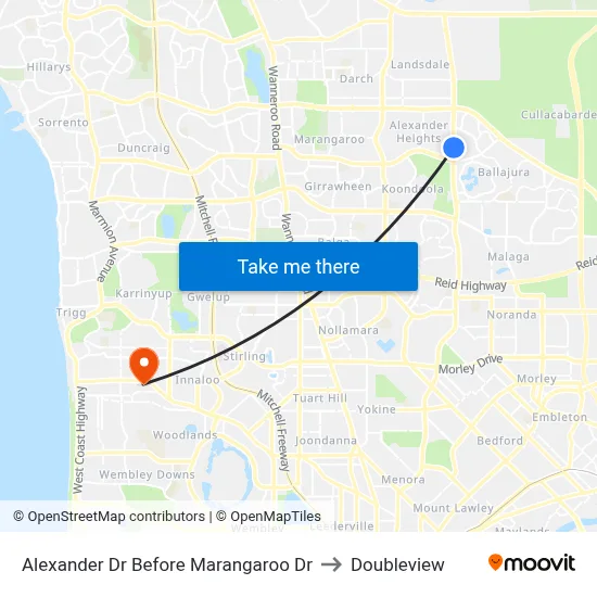 Alexander Dr Before Marangaroo Dr to Doubleview map