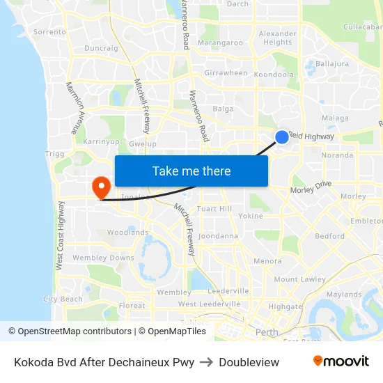 Kokoda Bvd After Dechaineux Pwy to Doubleview map