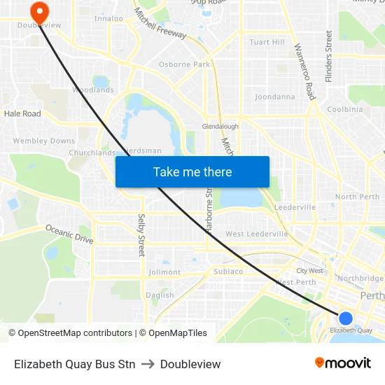 Elizabeth Quay Bus Stn to Doubleview map