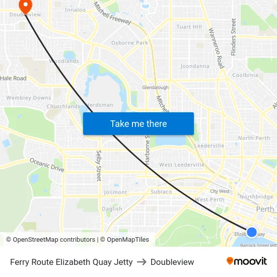 Ferry Route Elizabeth Quay Jetty to Doubleview map