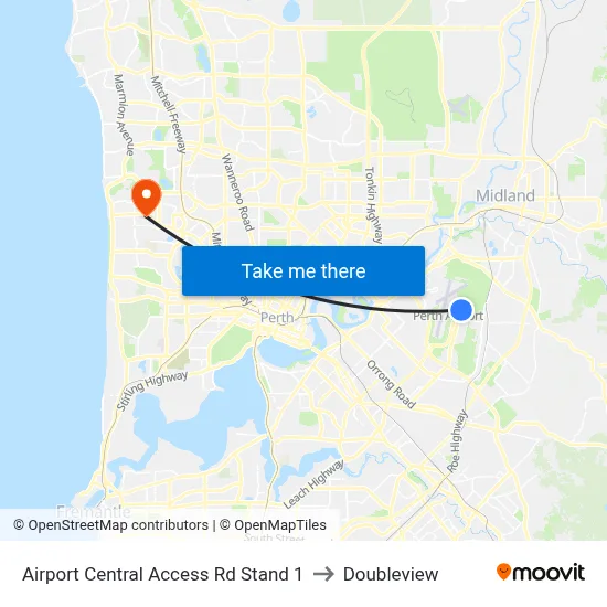 Airport Central Access Rd Stand 1 to Doubleview map