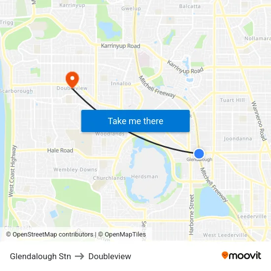 Glendalough Stn to Doubleview map