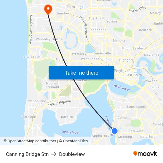 Canning Bridge Stn to Doubleview map