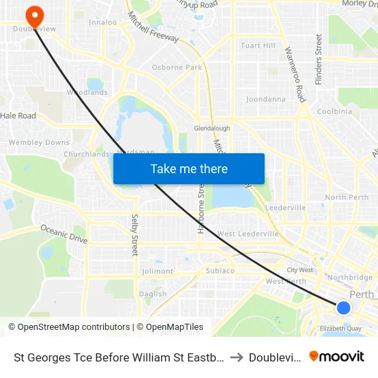 St Georges Tce Before William St Eastbound to Doubleview map