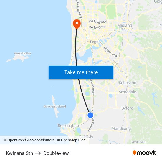 Kwinana Stn to Doubleview map