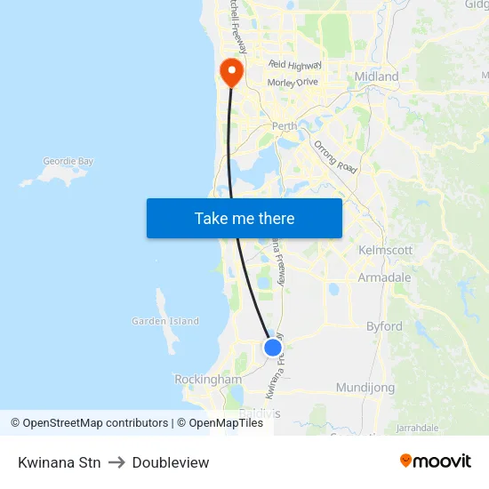 Kwinana Stn to Doubleview map