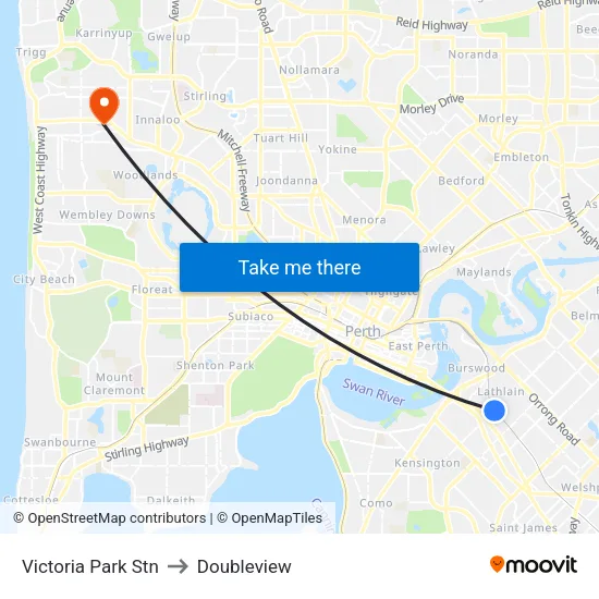 Victoria Park Stn to Doubleview map