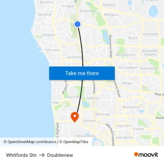 Whitfords Stn to Doubleview map