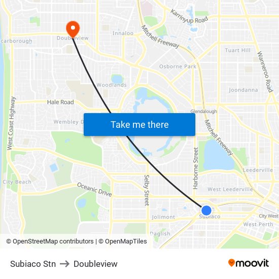 Subiaco Stn to Doubleview map