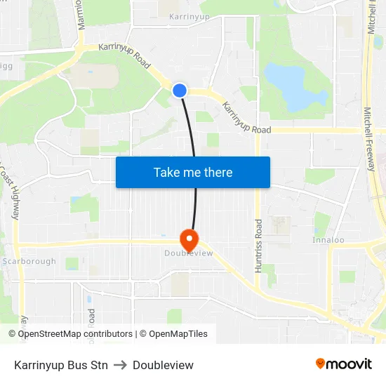 Karrinyup Bus Stn to Doubleview map
