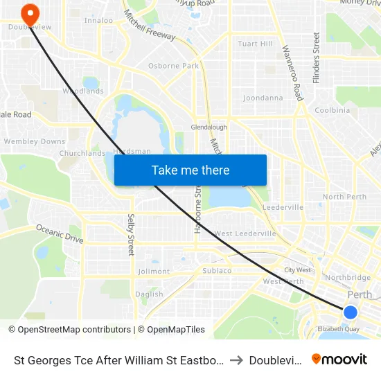 St Georges Tce After William St Eastbound to Doubleview map