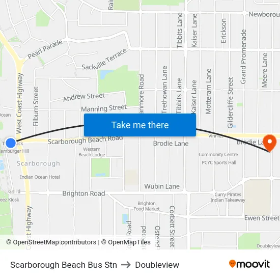 Scarborough Beach Bus Stn to Doubleview map