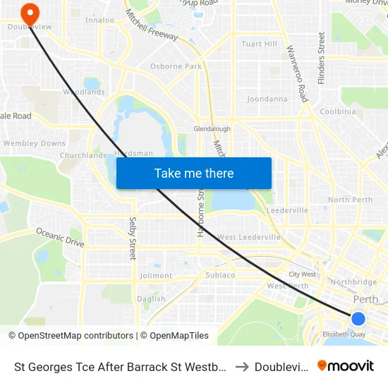 St Georges Tce After Barrack St Westbound to Doubleview map