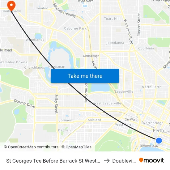 St Georges Tce Before Barrack St Westbound to Doubleview map