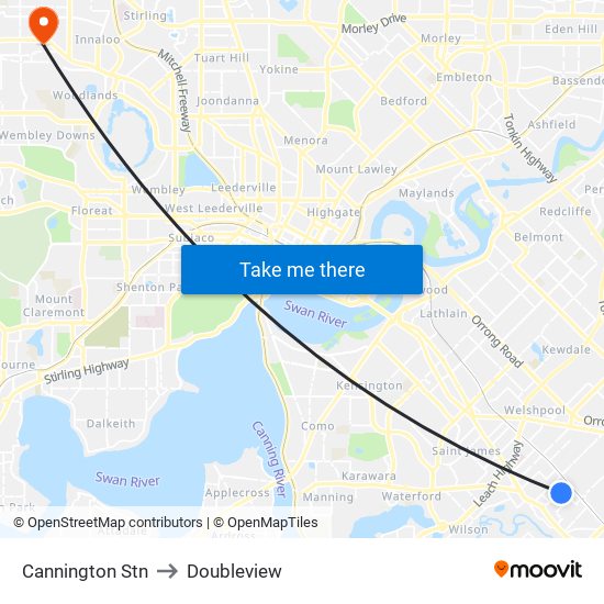 Cannington Stn to Doubleview map