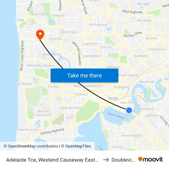 Adelaide Tce, Westend Causeway Eastbound to Doubleview map