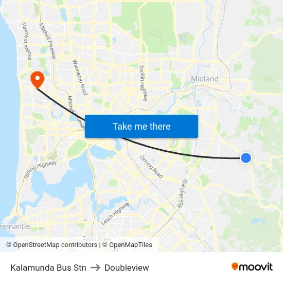 Kalamunda Bus Stn to Doubleview map